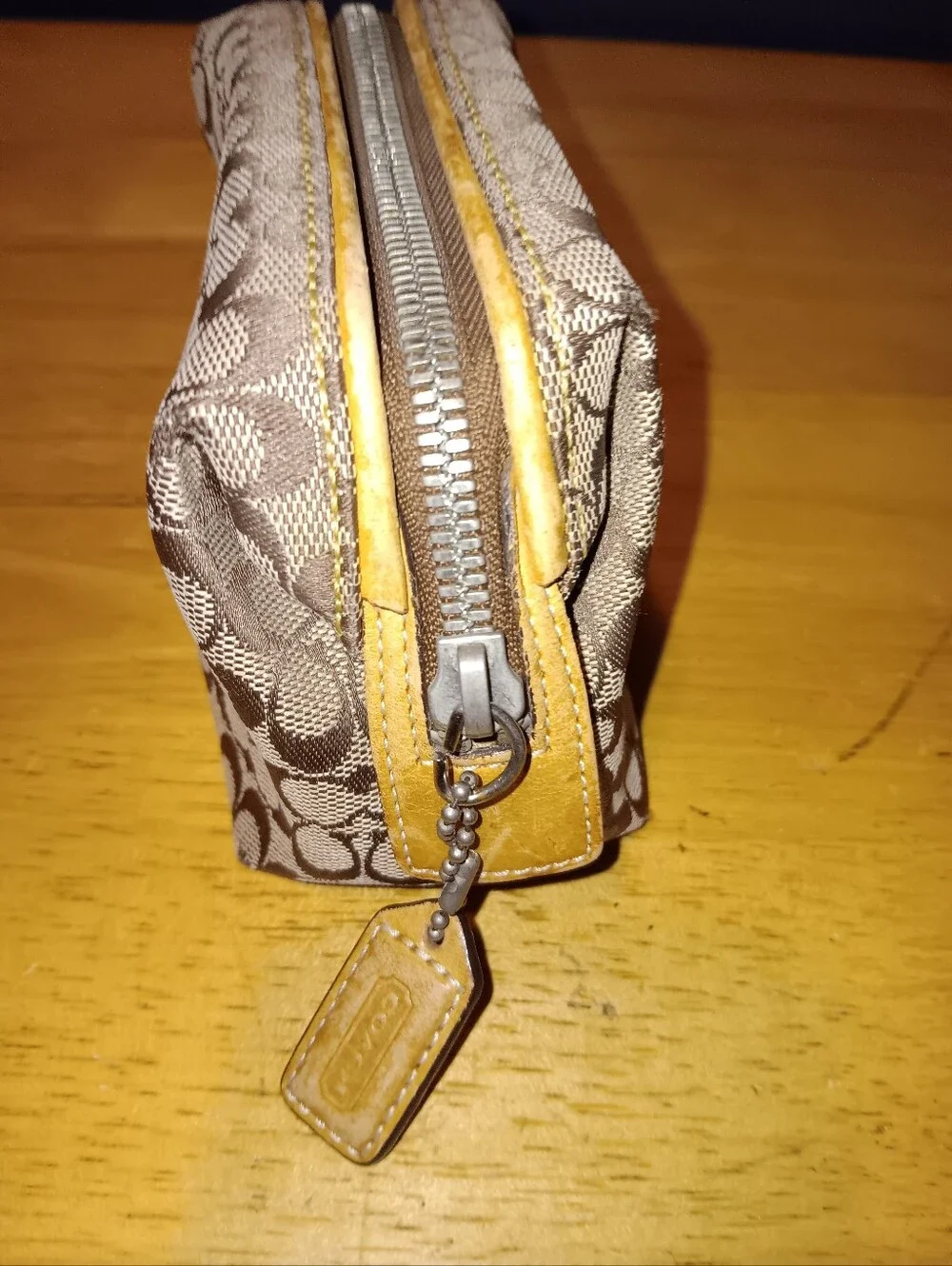 Coach Signature Monogram Canvas & Leather Zippy Pouch